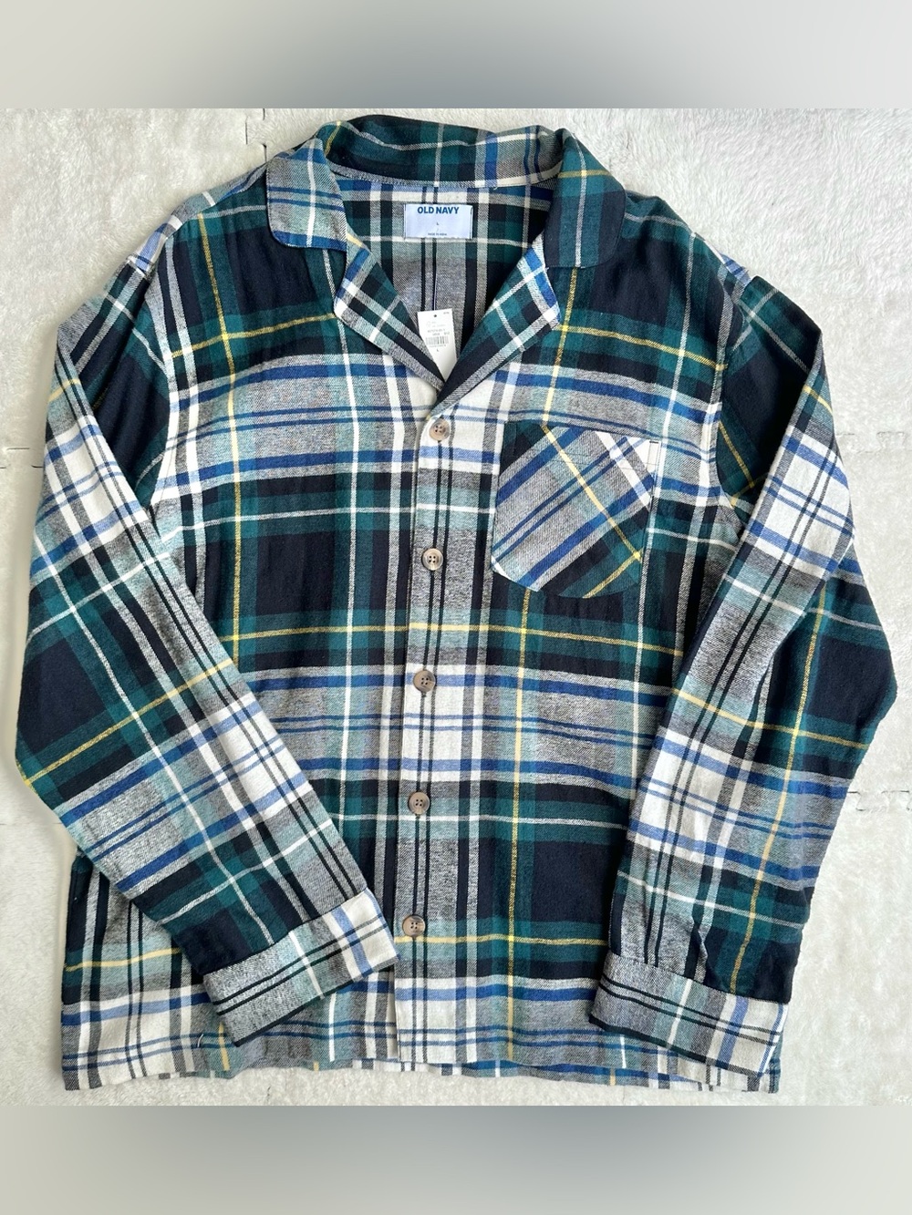 NWT Old Navy green plaid flannel pajamas shirt, Size L mens